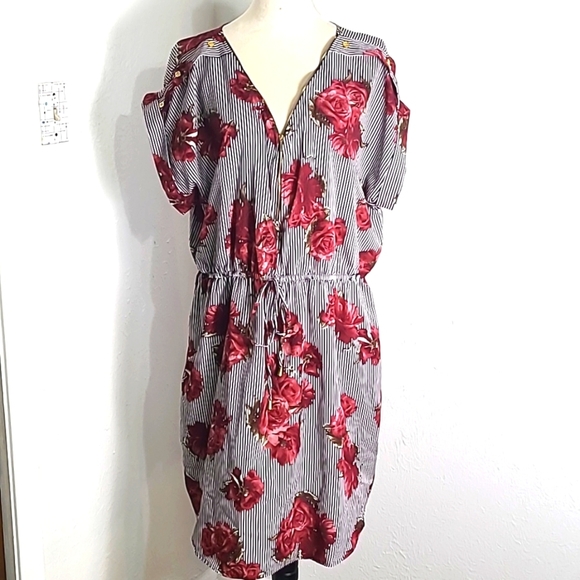 Speed Control NY Black & White Striped Dress w/Roses Drawstring Waist, 2X, NWT - Picture 1 of 11